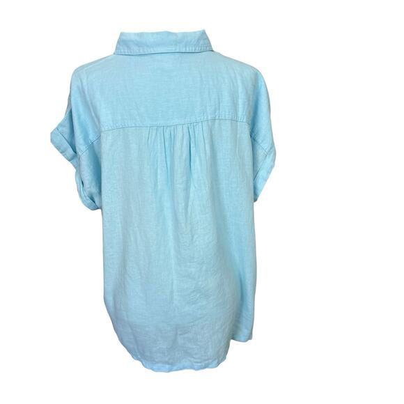 Orvis Women's Light Blue Linen Blend Button Up Short Sleeve Shirt Size XL - Picture 3 of 8